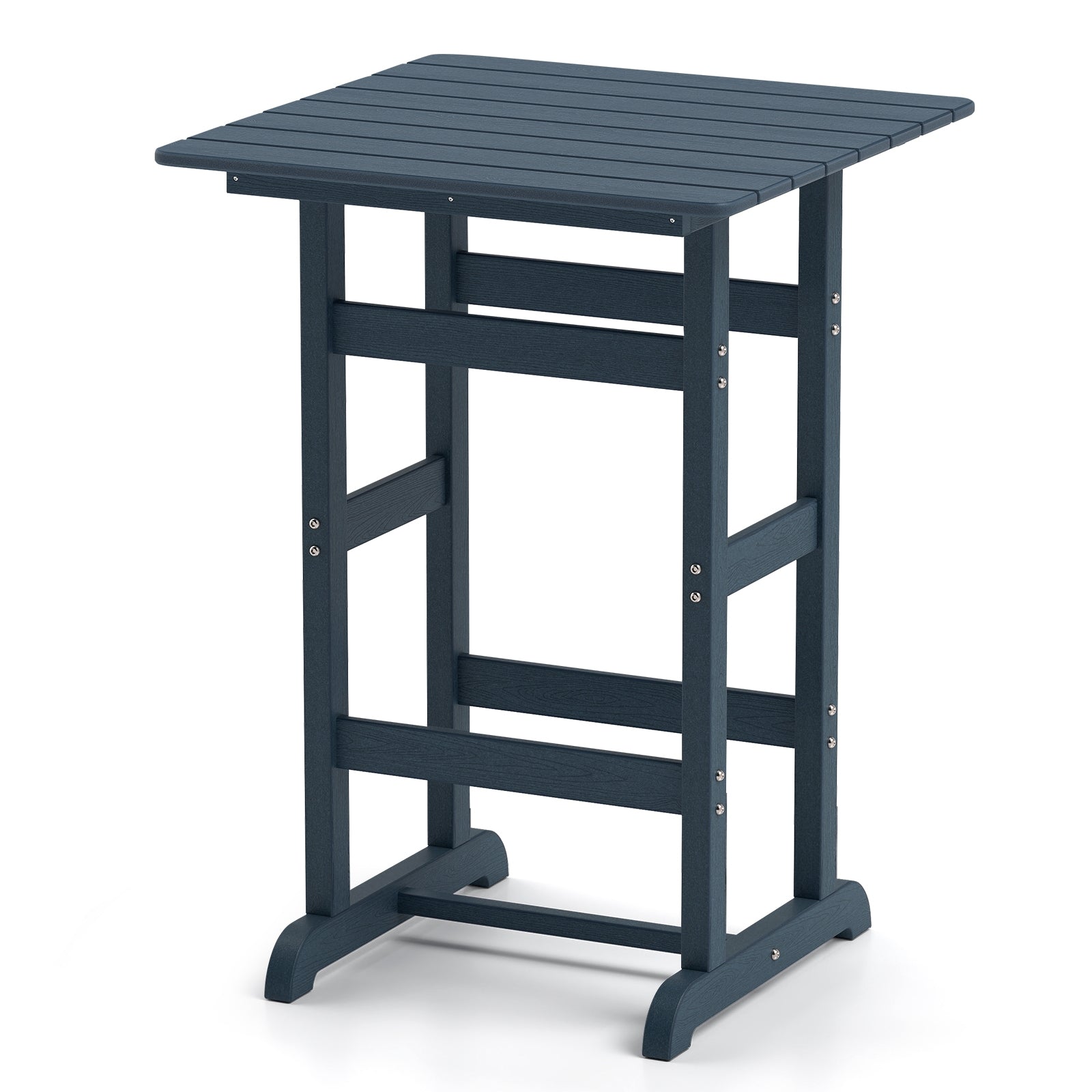 30 Inch Square Bar Table Dining Table with Slatted Tabletop for Poolside, Navy Patio Dining Tables at Gallery Canada