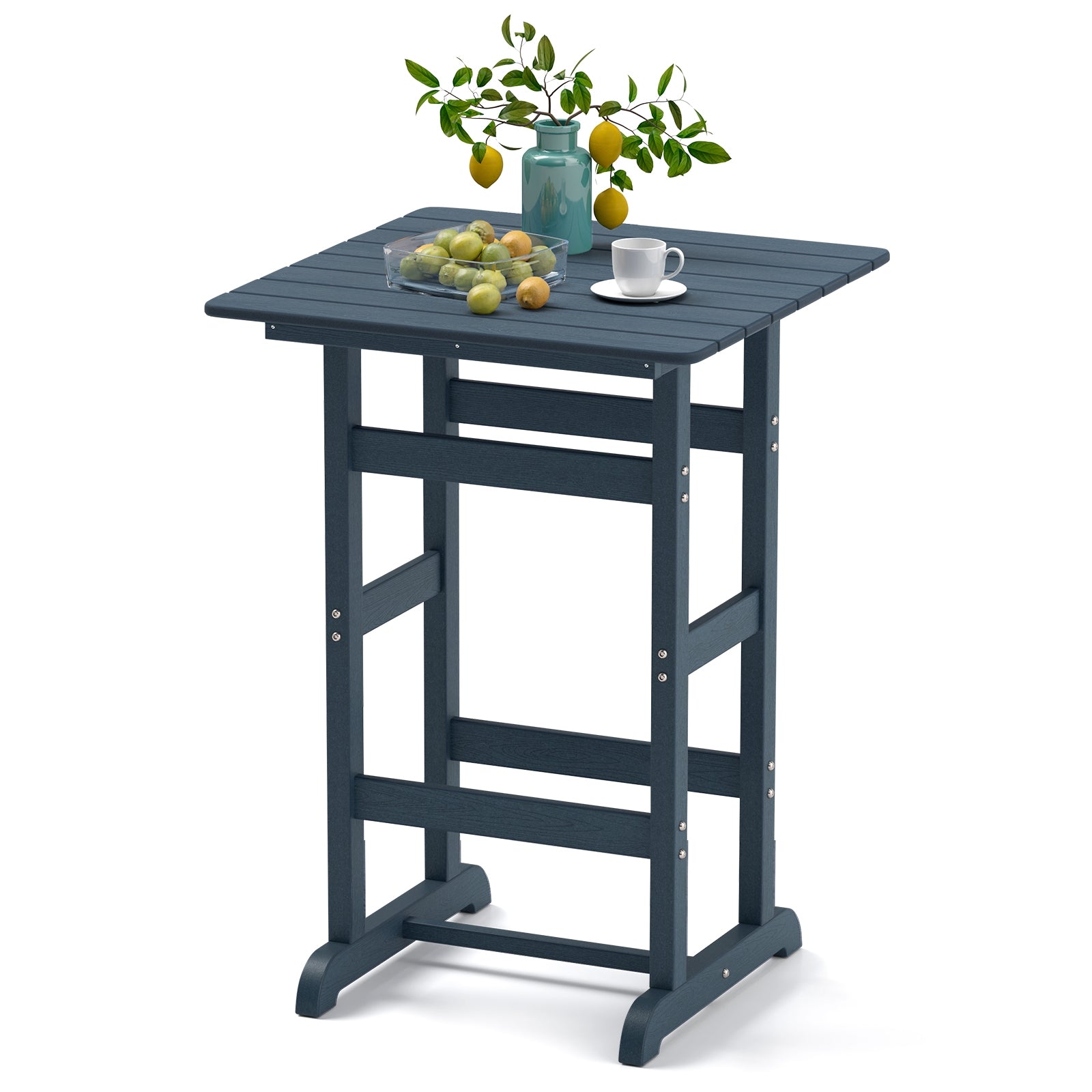 30 Inch Square Bar Table Dining Table with Slatted Tabletop for Poolside, Navy Patio Dining Tables at Gallery Canada