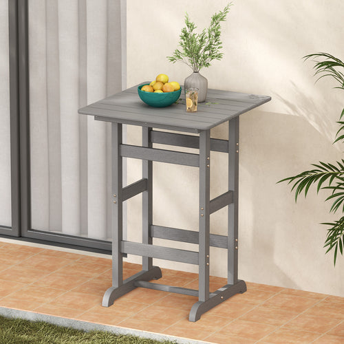 30 Inch Square Bar Table Dining Table with Slatted Tabletop for Poolside, Gray