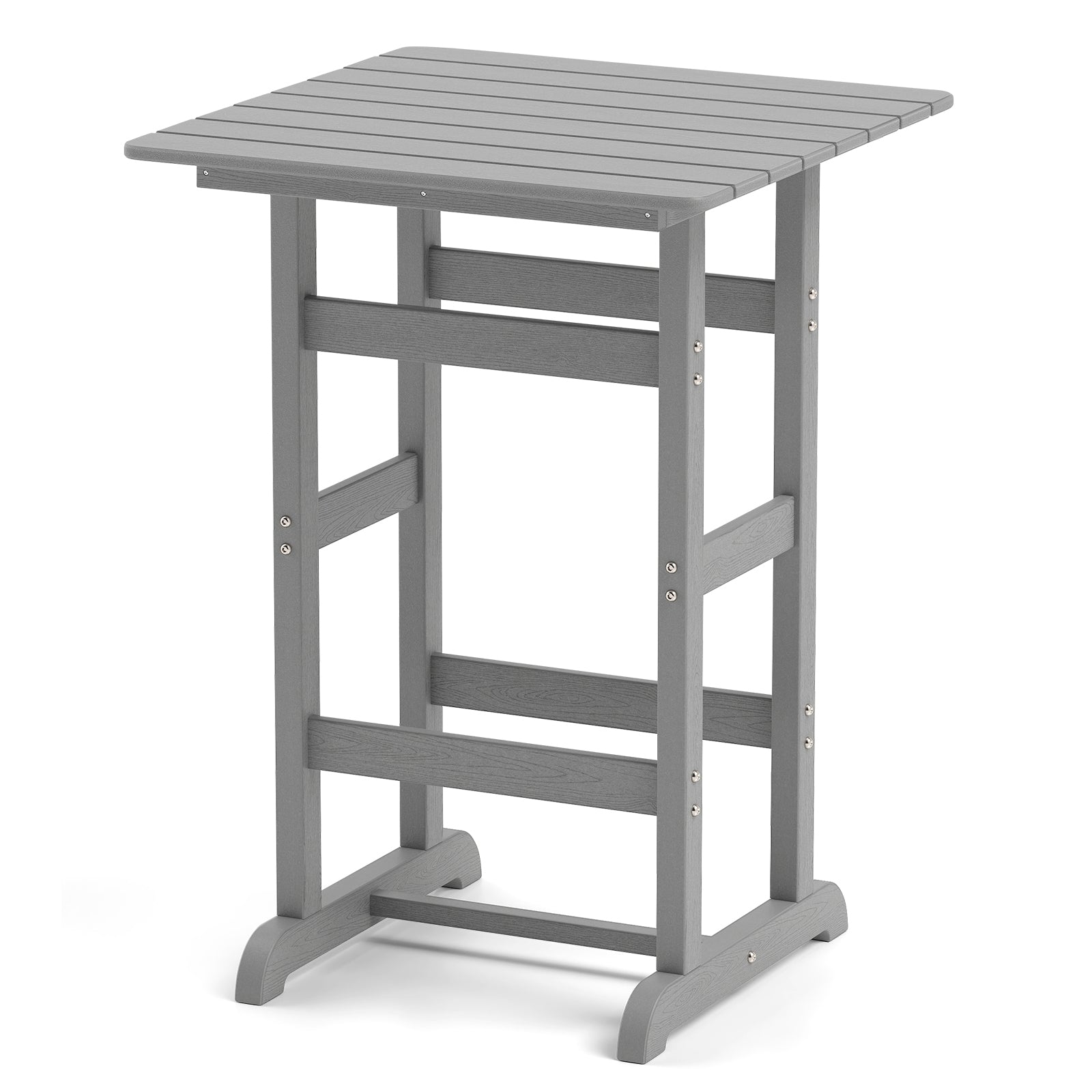 30 Inch Square Bar Table Dining Table with Slatted Tabletop for Poolside, Gray Patio Dining Tables Gray at Gallery Canada