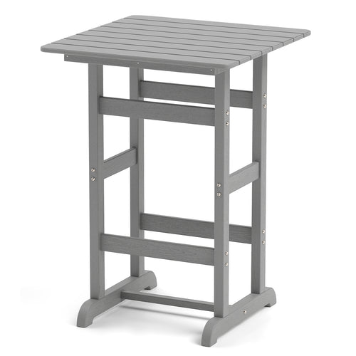 30 Inch Square Bar Table Dining Table with Slatted Tabletop for Poolside, Gray