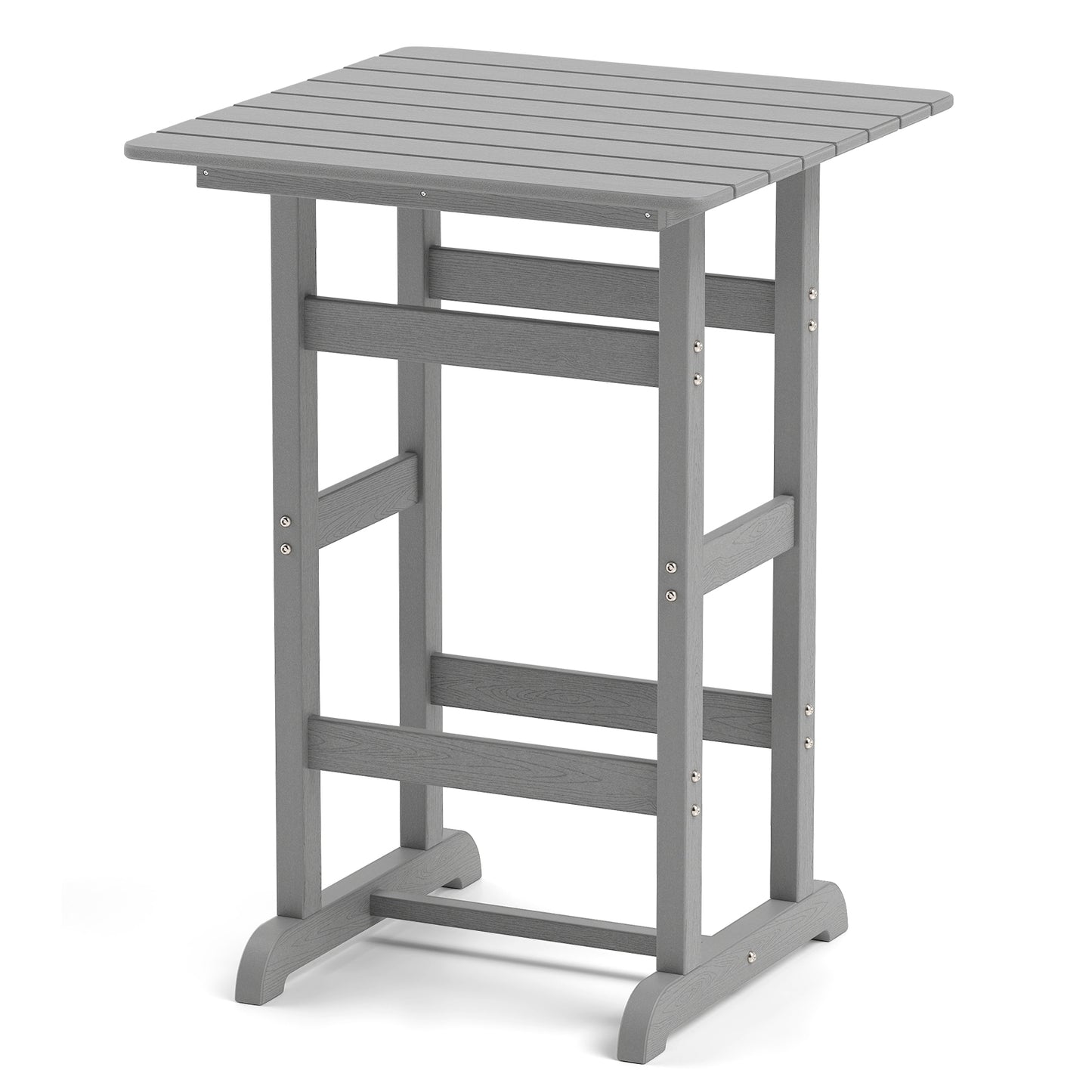30 Inch Square Bar Table Dining Table with Slatted Tabletop for Poolside, Gray Patio Dining Tables at Gallery Canada