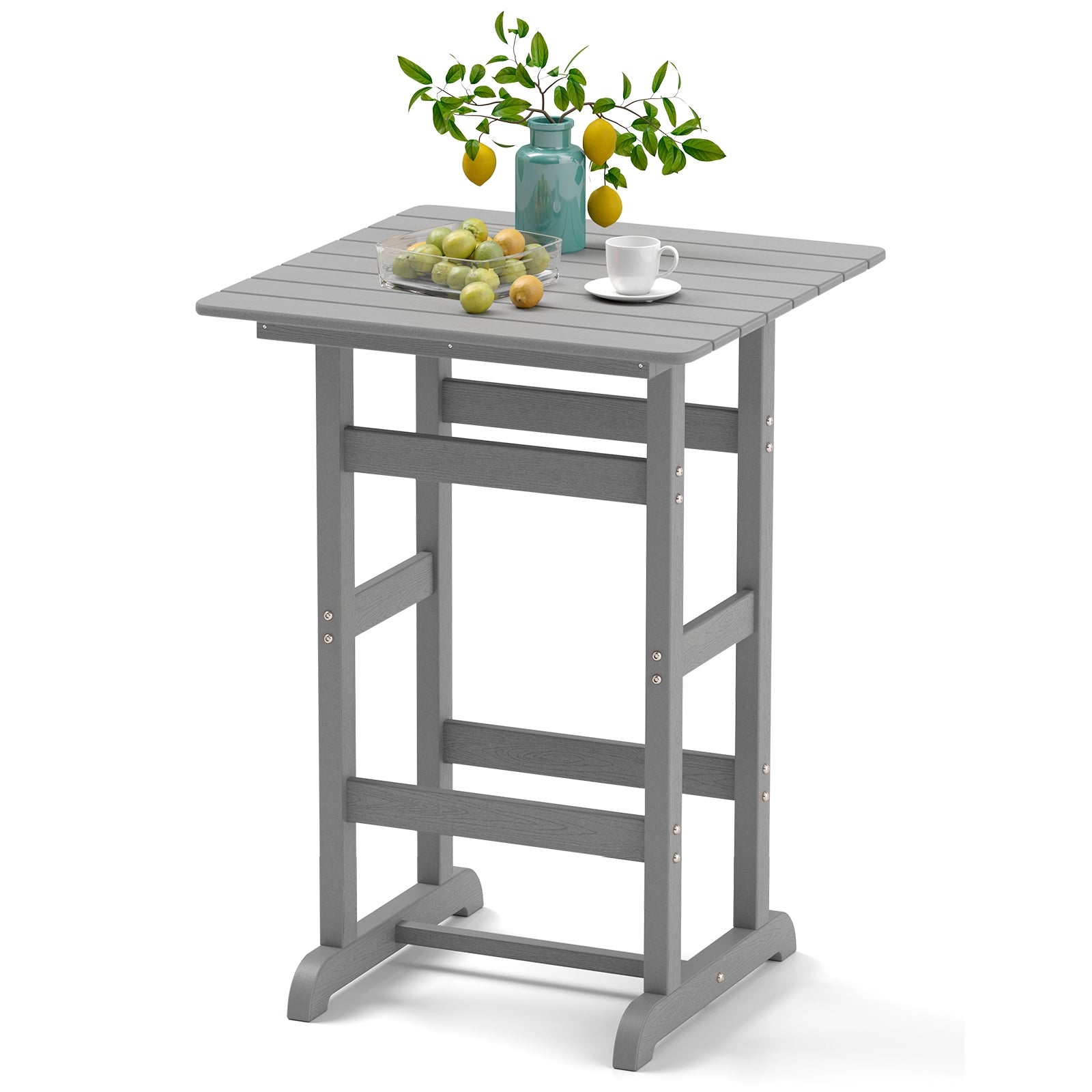 30 Inch Square Bar Table Dining Table with Slatted Tabletop for Poolside, Gray Patio Dining Tables at Gallery Canada