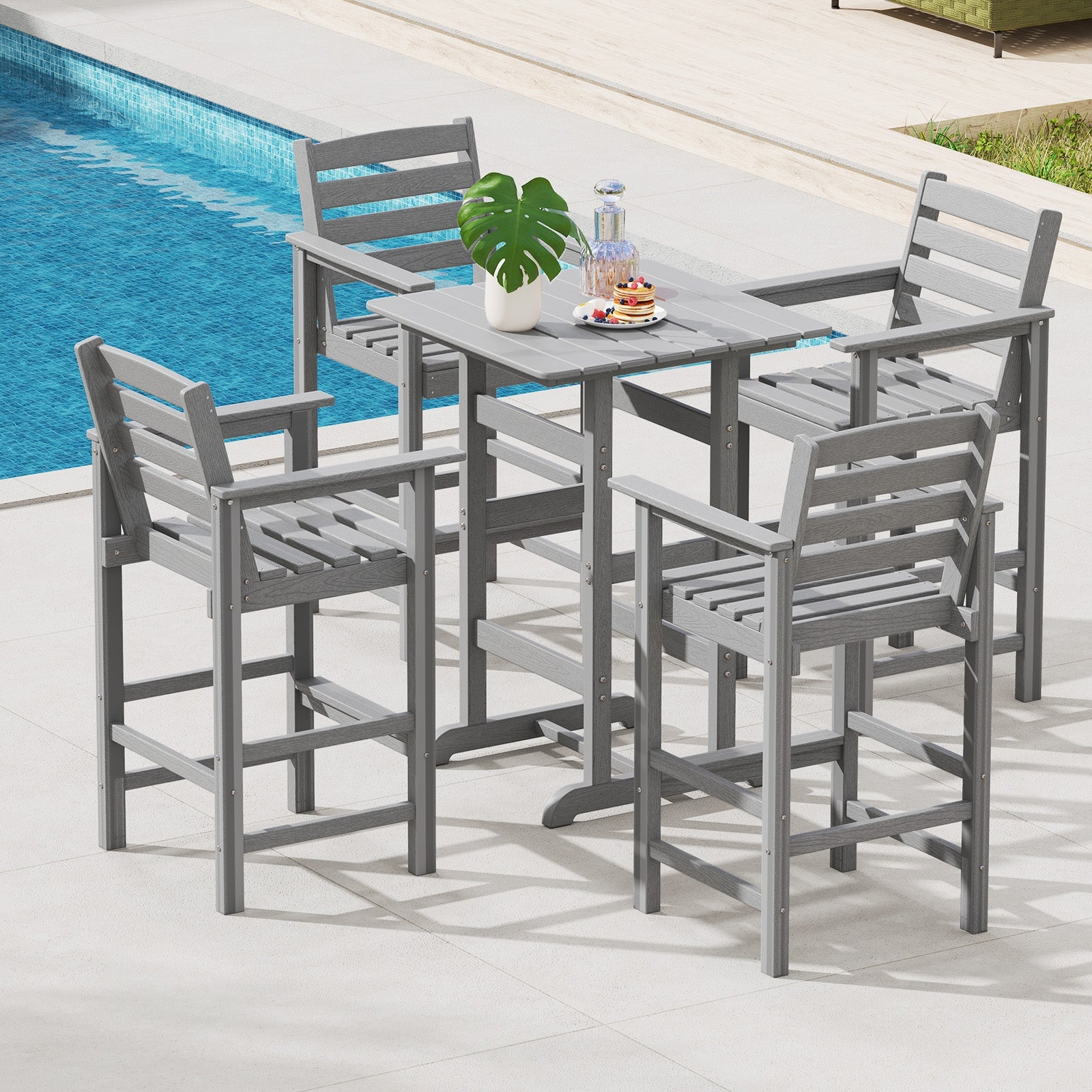 30 Inch Square Bar Table Dining Table with Slatted Tabletop for Poolside, Gray Patio Dining Tables at Gallery Canada
