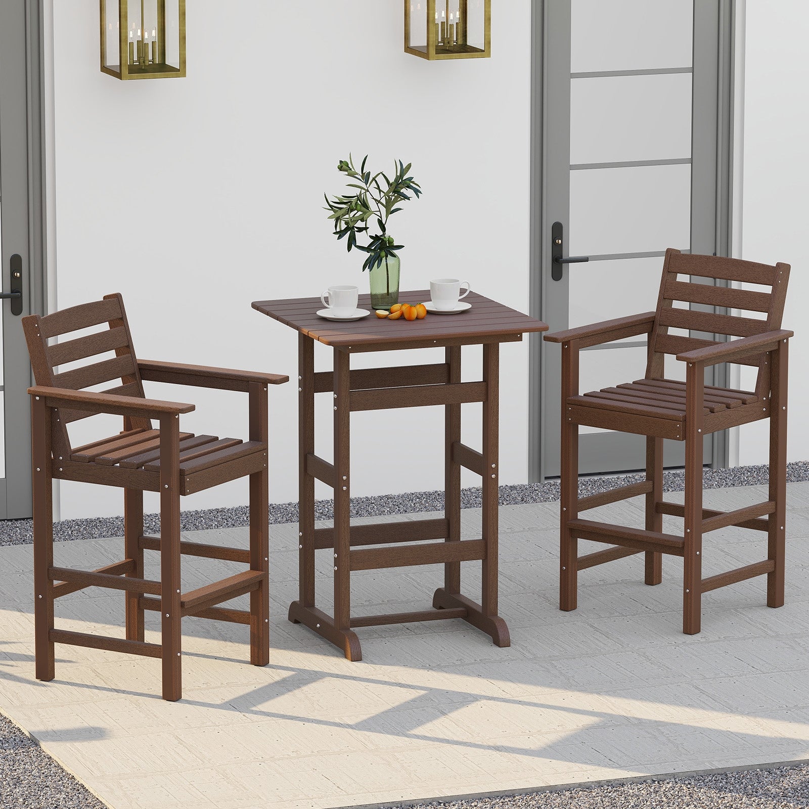 30 Inch Square Bar Table Dining Table with Slatted Tabletop for Poolside, Brown Patio Dining Tables at Gallery Canada