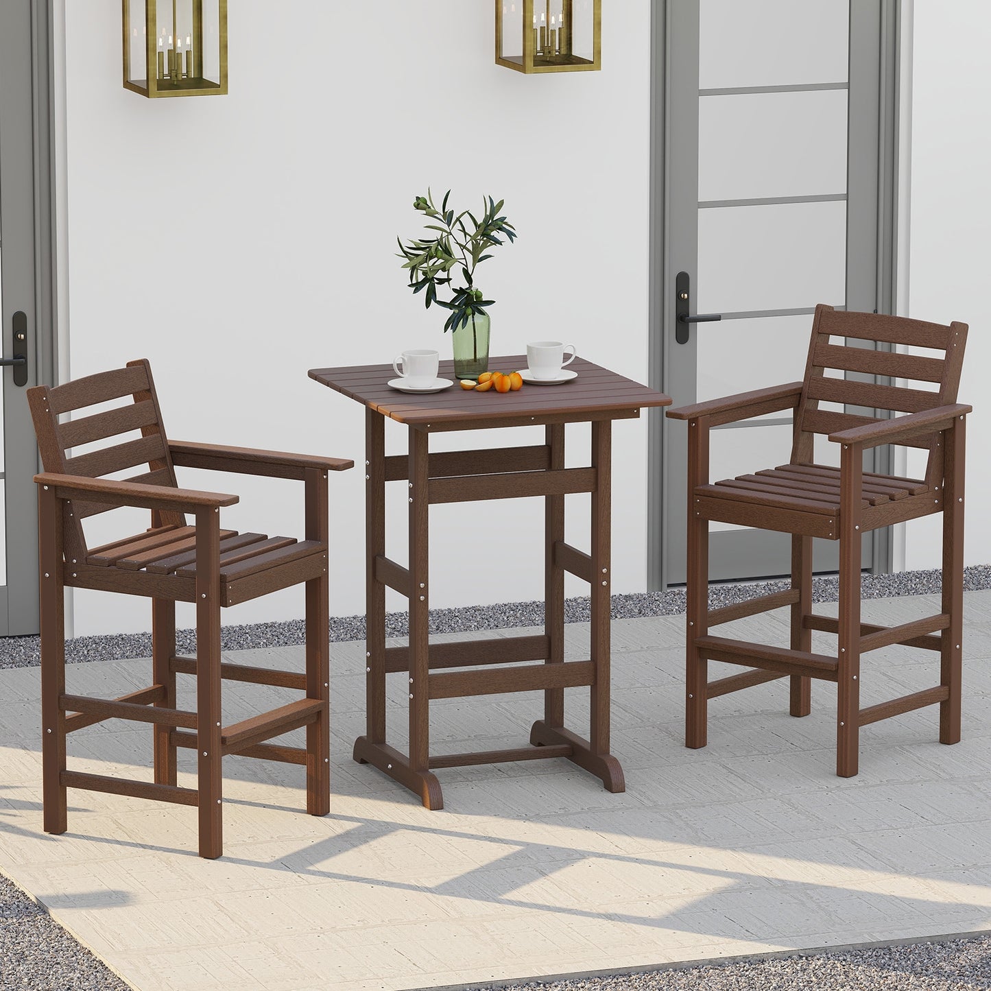 30 Inch Square Bar Table Dining Table with Slatted Tabletop for Poolside, Brown Patio Dining Tables at Gallery Canada