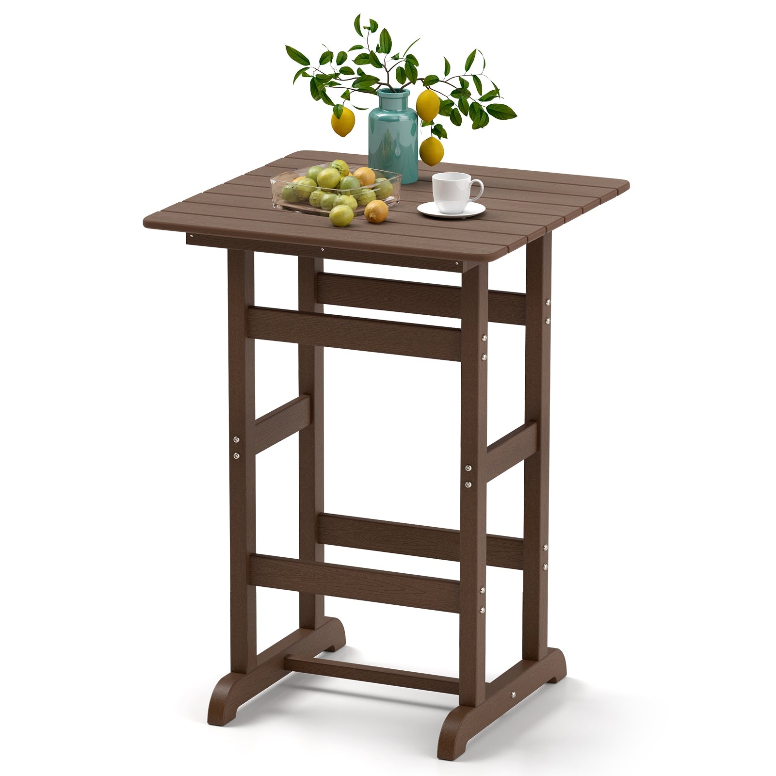 30 Inch Square Bar Table Dining Table with Slatted Tabletop for Poolside, Brown Patio Dining Tables at Gallery Canada