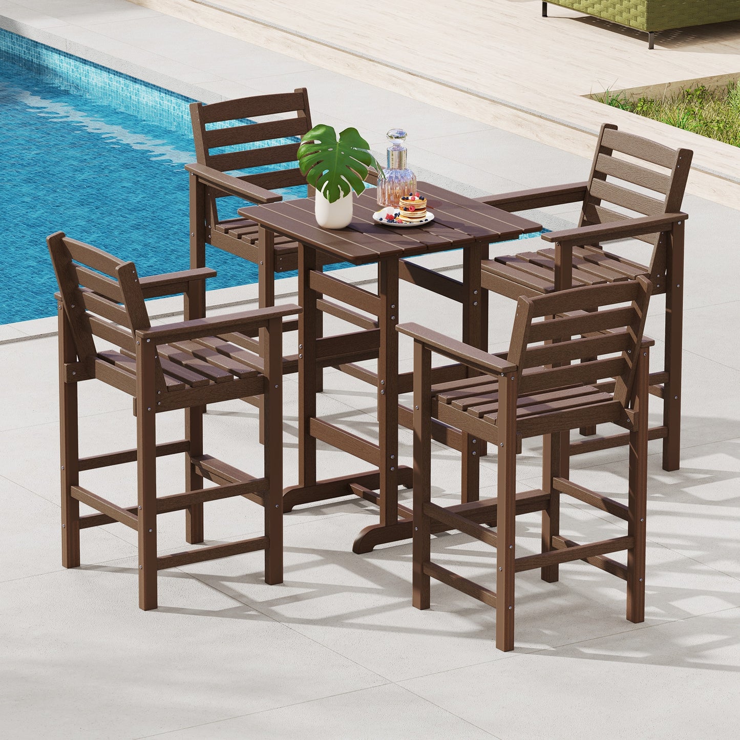 30 Inch Square Bar Table Dining Table with Slatted Tabletop for Poolside, Brown Patio Dining Tables at Gallery Canada