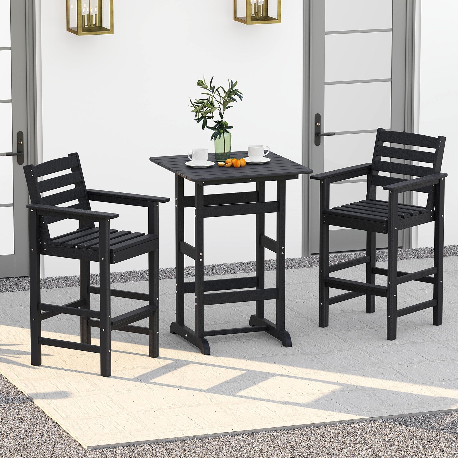 30 Inch Square Bar Table Dining Table with Slatted Tabletop for Poolside, Black Patio Dining Tables at Gallery Canada