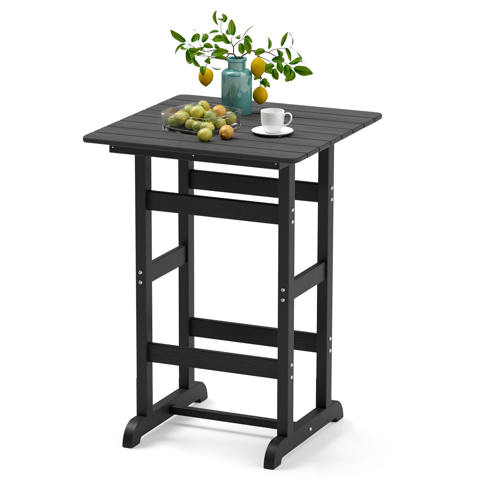 30 Inch Square Bar Table Dining Table with Slatted Tabletop for Poolside, Black Patio Dining Tables at Gallery Canada