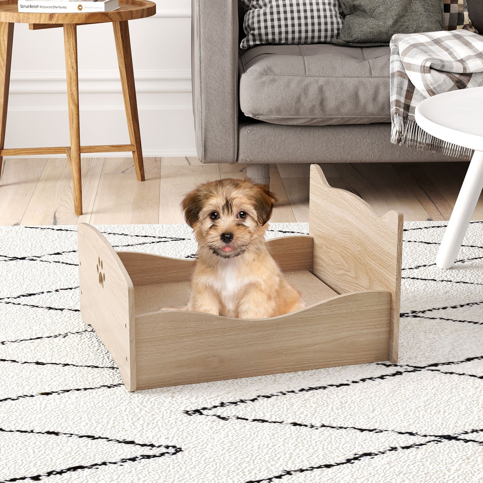 Elevated Pet Bed Frame with Rails and Cute Headboards, Walnut Cat Houses at Gallery Canada
