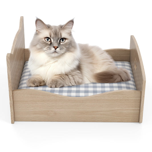 Elevated Pet Bed Frame With Rails, Headboards, Walnut