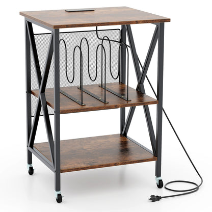 Mid-Century Record Player Stand with Built-in Charging Station, Rustic Brown End & Side Tables Rustic Brown at Gallery Canada