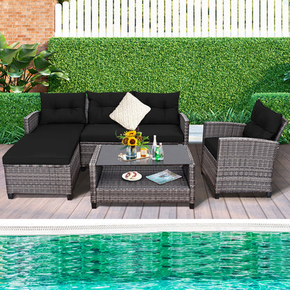 4 Pieces Patio Rattan Sofa Furniture Set with Cushion and 2-Tier Coffee Table, Black Outdoor Sectionals at Gallery Canada