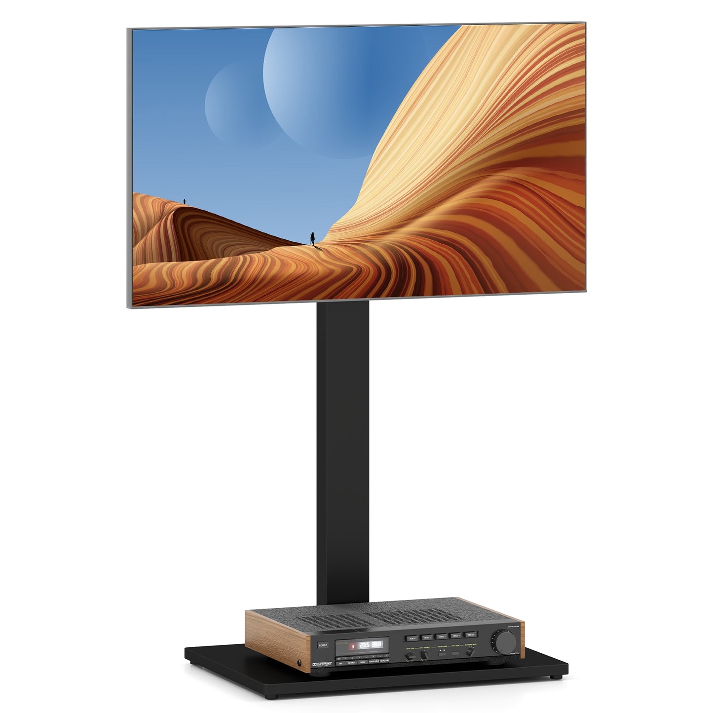 Height Adjustable Floor TV Stand with AV Shelf for 32-70 Inch TVs, Black Entertainment Centers & TV Stands Black at Gallery Canada