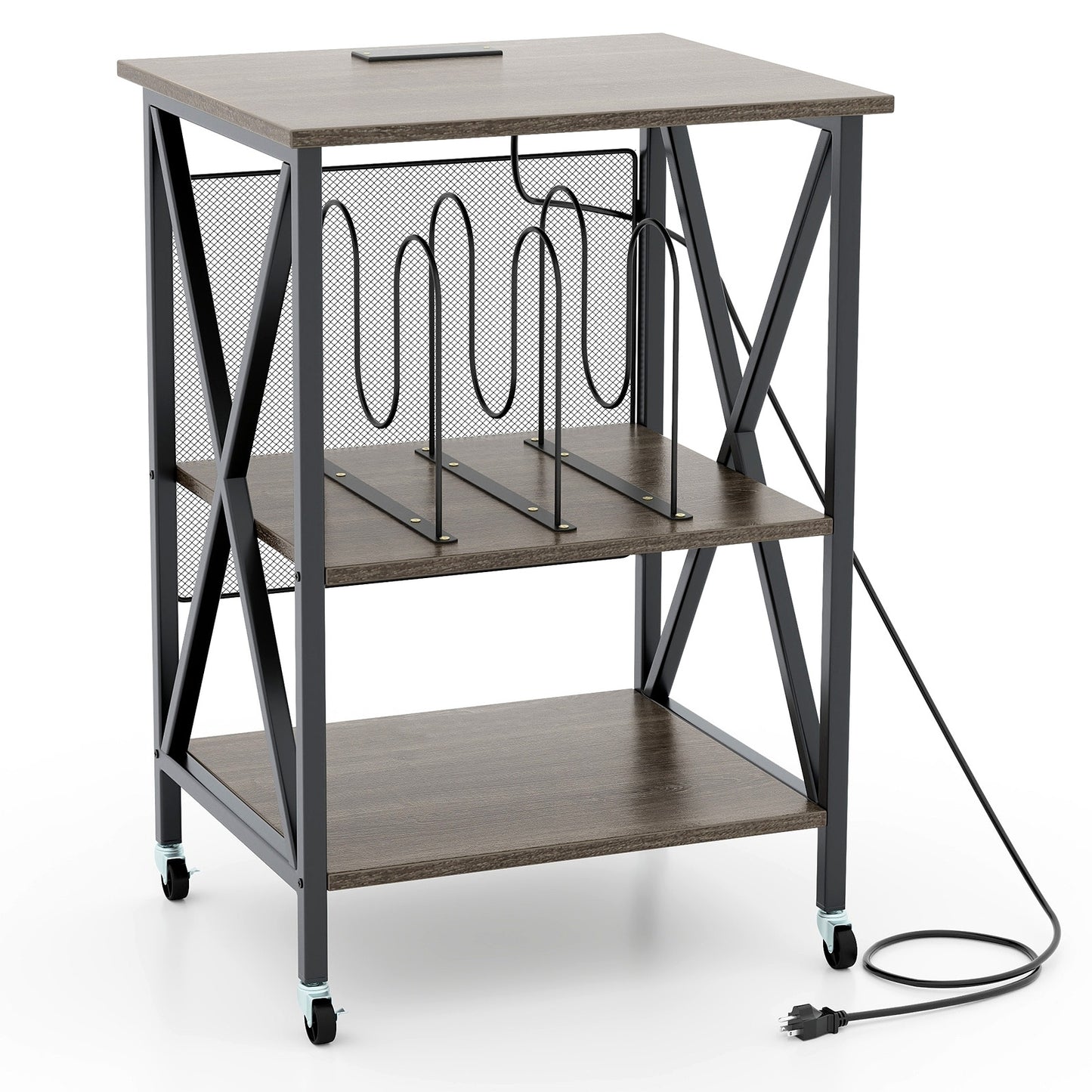 Support de tourne-disque du milieu du siècle, station de recharge, gris