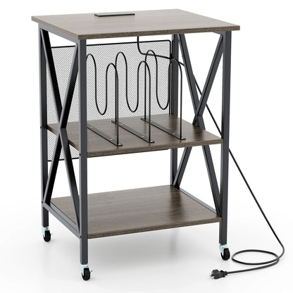 Support de tourne-disque du milieu du siècle, station de recharge, gris