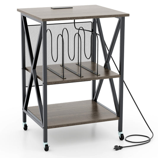 Mid-Century Record Player Stand, Charging Station, Gray End & Side Tables Gray at Gallery Canada