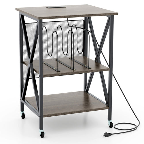 Mid-Century Record Player Stand, Charging Station, Gray