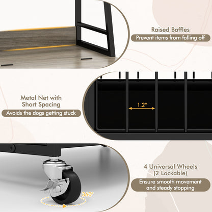 Industrial Dog Kennel Crate With Storage Shelves, Gray
