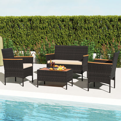 4 Piece Patio Wicker Sofa Set 2 Rattan Chairs and Loveseat with Table, Brown Patio Conversation Sets at Gallery Canada