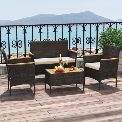 4 Piece Patio Wicker Sofa Set 2 Rattan Chairs and Loveseat with Table, Brown Patio Conversation Sets at Gallery Canada