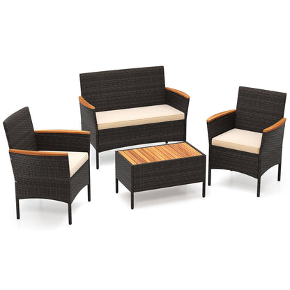 4 Piece Patio Wicker Sofa Set, 2 Rattan Chairs and Loveseat with Table, Brown Patio Conversation Sets at Gallery Canada