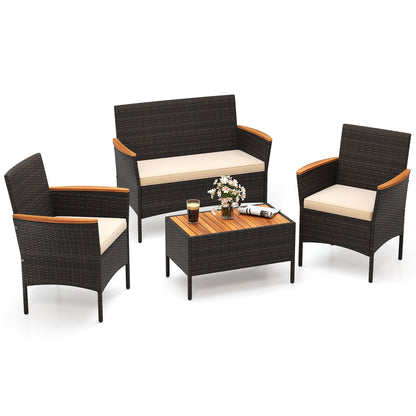 4 Piece Patio Wicker Sofa Set 2 Rattan Chairs and Loveseat with Table, Brown Patio Conversation Sets at Gallery Canada