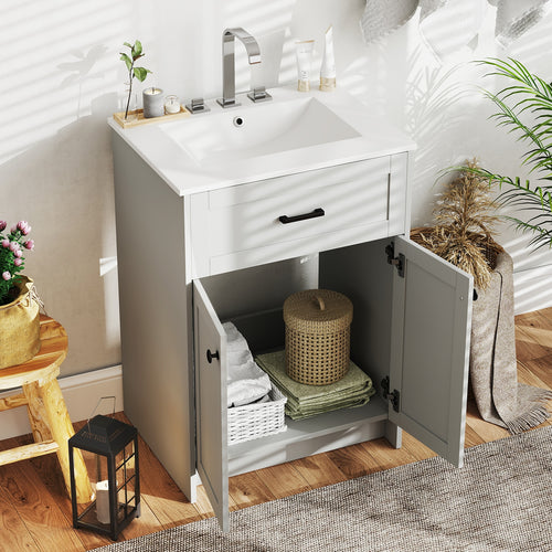 Bathroom Vanity Unit with Basin and 2 Doors, Gray