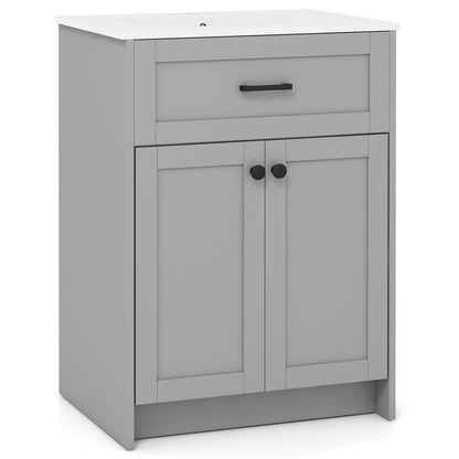 Bathroom Vanity Unit with Basin and 2 Doors, Gray Floor Cabinets at Gallery Canada