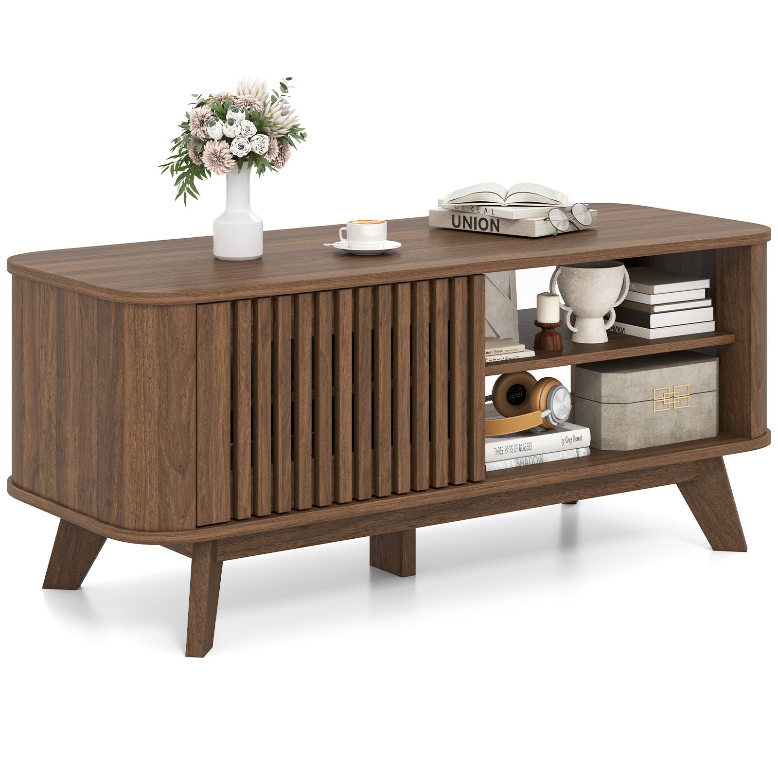 Rectangular Coffee Table with Storage and Adjustable Shelves, Walnut Coffee Tables at Gallery Canada