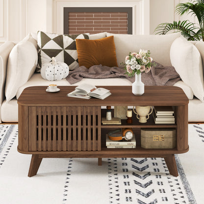 Rectangular Coffee Table with Storage and Adjustable Shelves, Walnut Coffee Tables at Gallery Canada