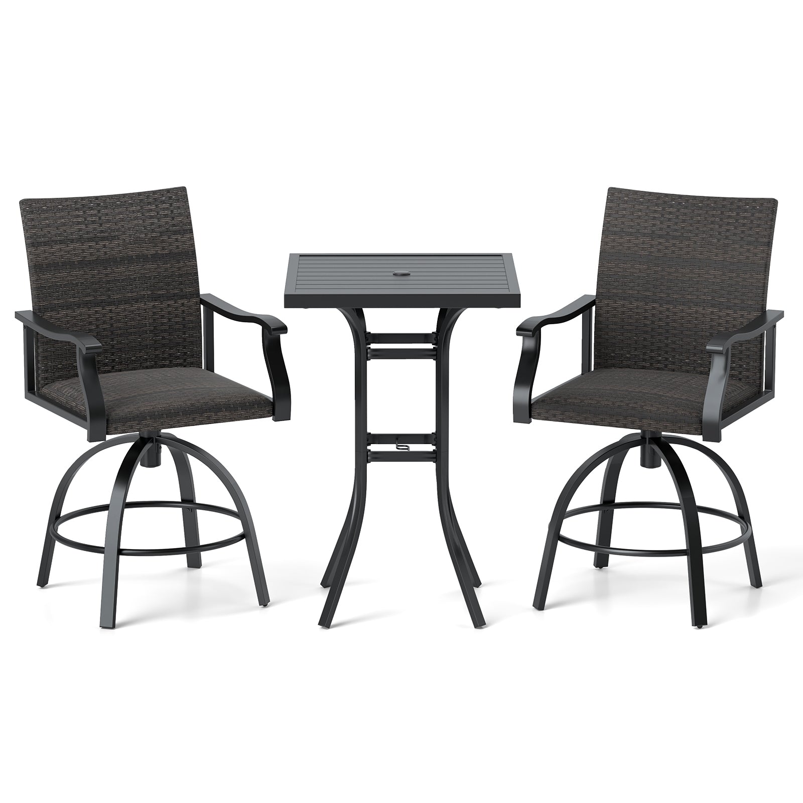 3 Pieces PE Wicker Patio Swivel Bar Set with Quick-Drying Foam, Black Patio Bar Furniture Black at Gallery Canada