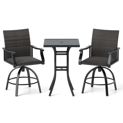 3 Pieces PE Wicker Patio Swivel Bar Set with Quick-Drying Foam, Black Patio Bar Furniture Black at Gallery Canada