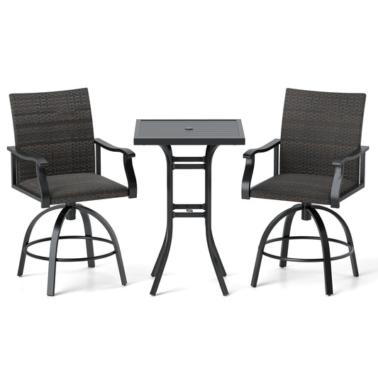 3 Pieces PE Wicker Patio Swivel Bar Set with Quick-Drying Foam, Black Patio Bar Furniture Black at Gallery Canada