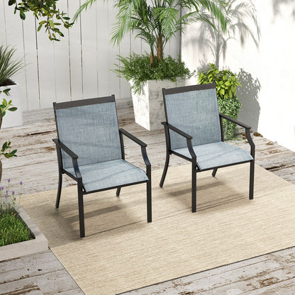 2 Piece Patio Dining Chairs Large Outdoor Chairs with Breathable Seat and Metal Frame, Blue Patio Dining Chairs at Gallery Canada