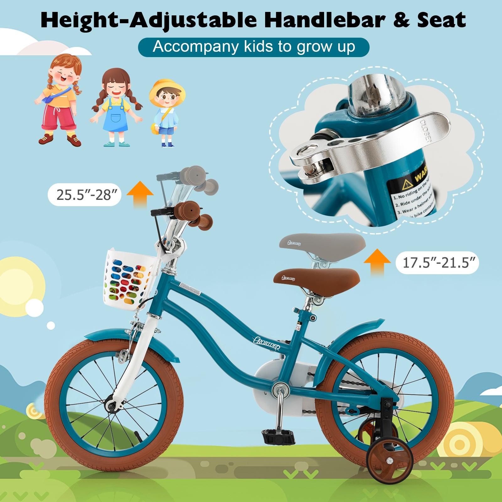 12 Inch Kids Bike Adjustable with Removable Basket for 3-4 Years Old-12 inches, Turquoise Kids Bike at Gallery Canada