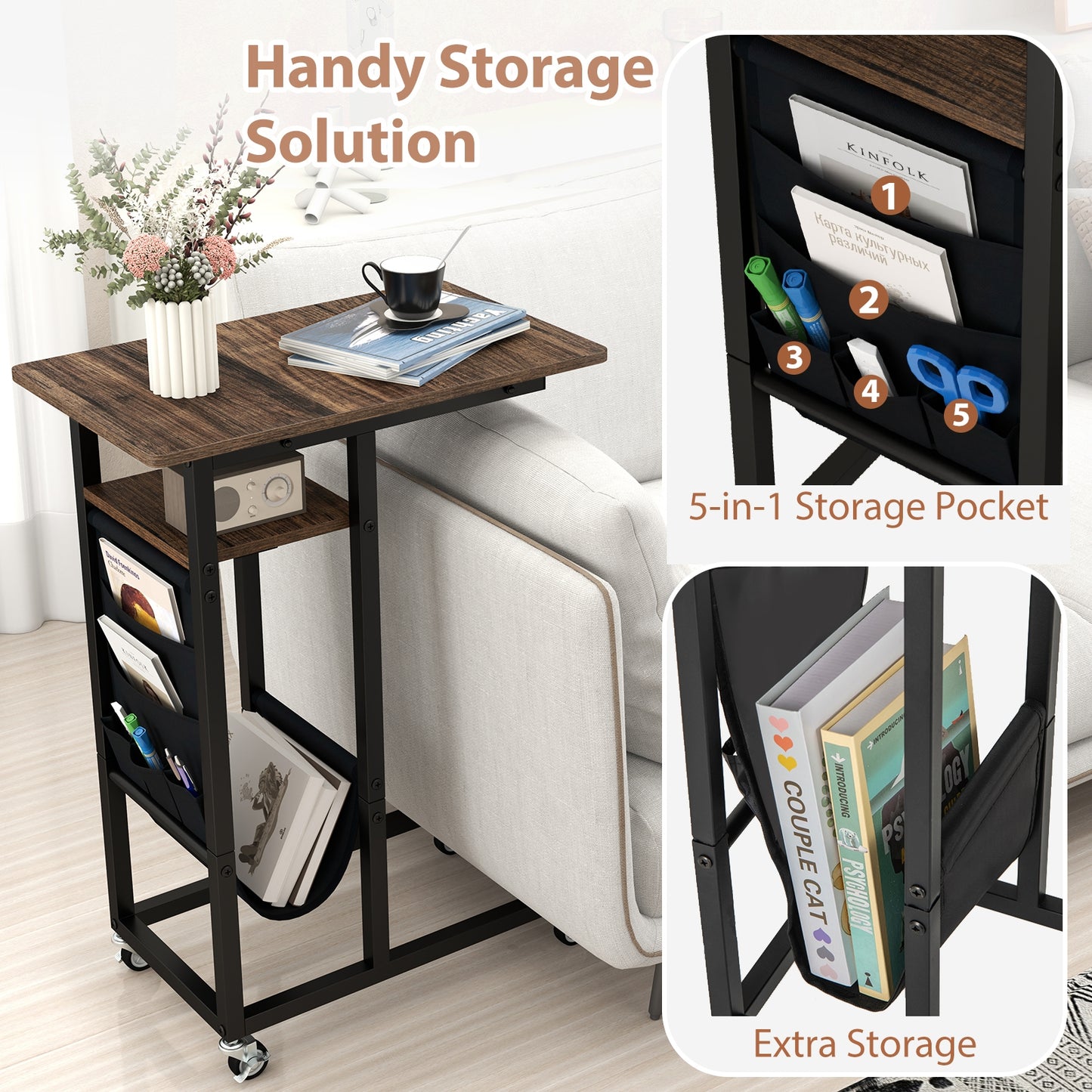 C-shaped End Table with Charging Station and Retractable Tabletop, Coffee End & Side Tables at Gallery Canada