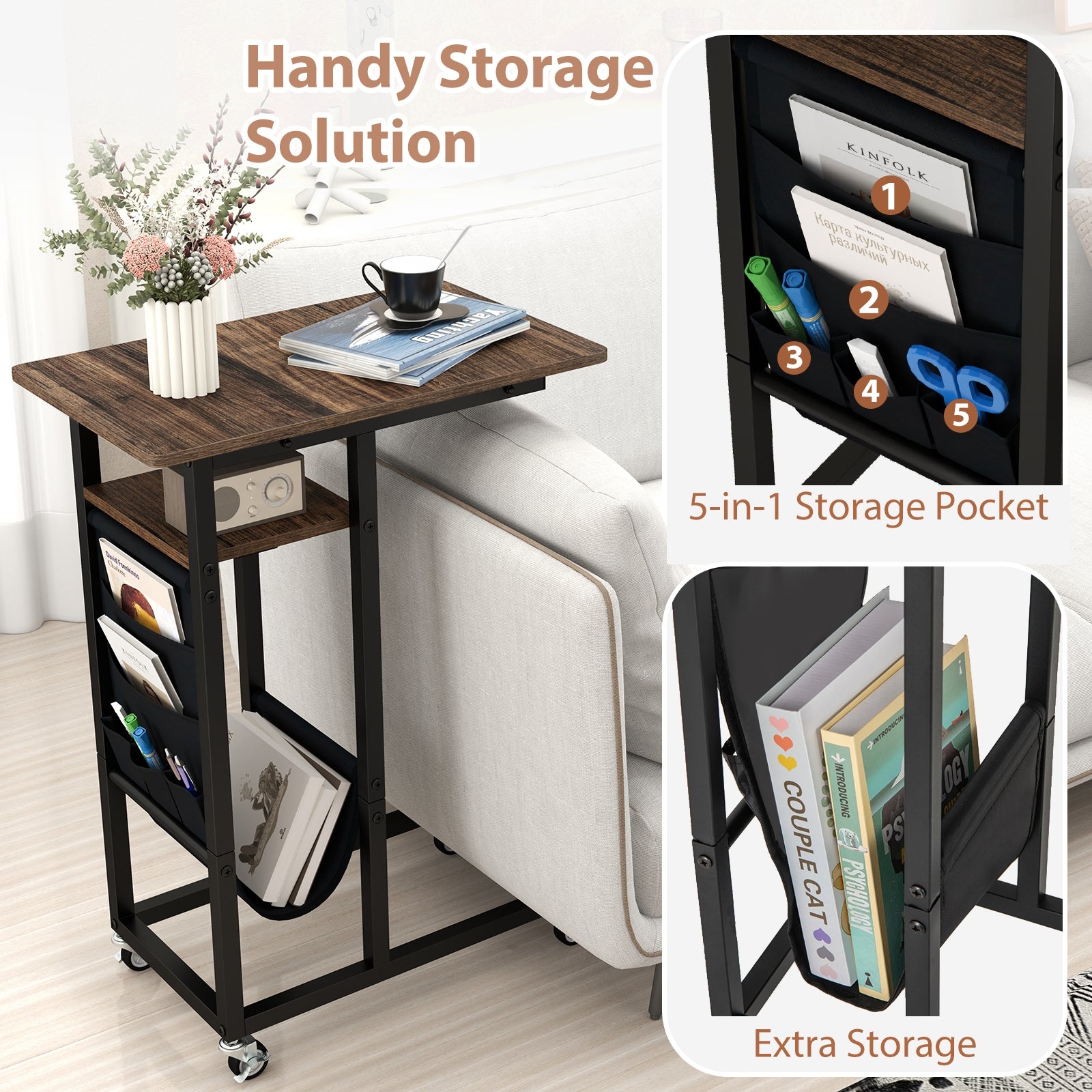 C-shaped End Table with Charging Station and Retractable Tabletop, Coffee End & Side Tables at Gallery Canada