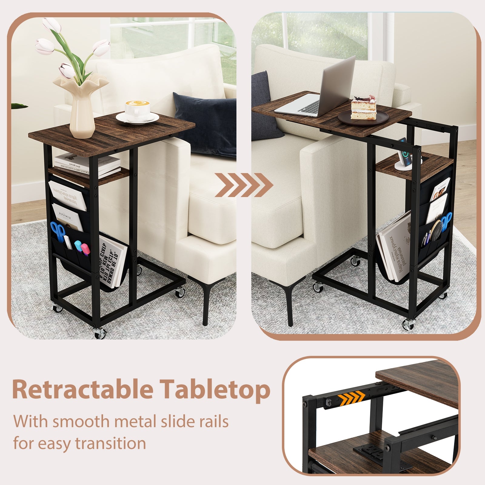 C-shaped End Table with Charging Station and Retractable Tabletop, Coffee End & Side Tables at Gallery Canada