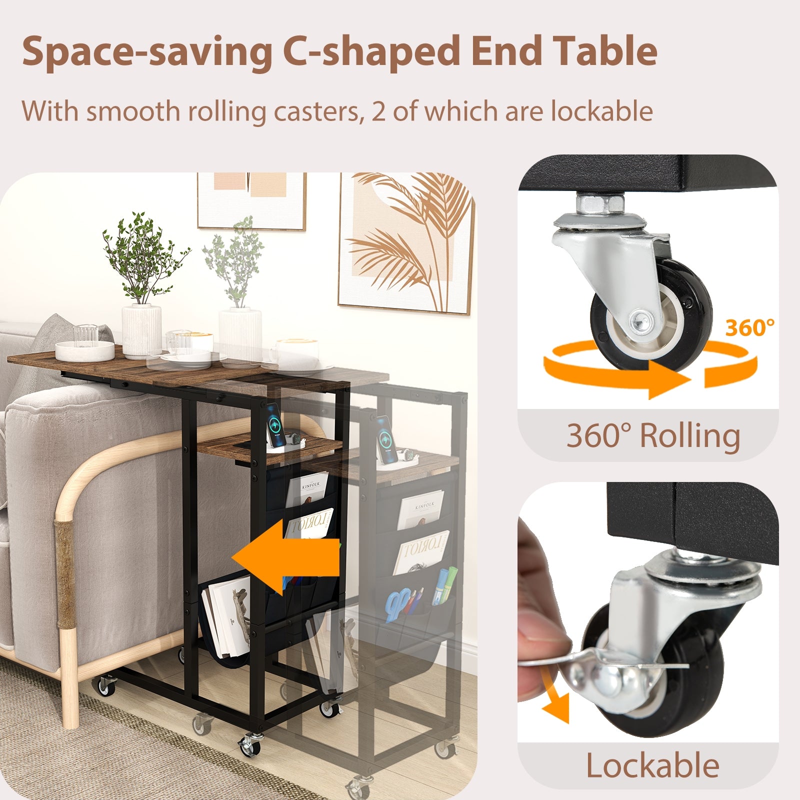 C-shaped End Table with Charging Station and Retractable Tabletop, Coffee End & Side Tables at Gallery Canada