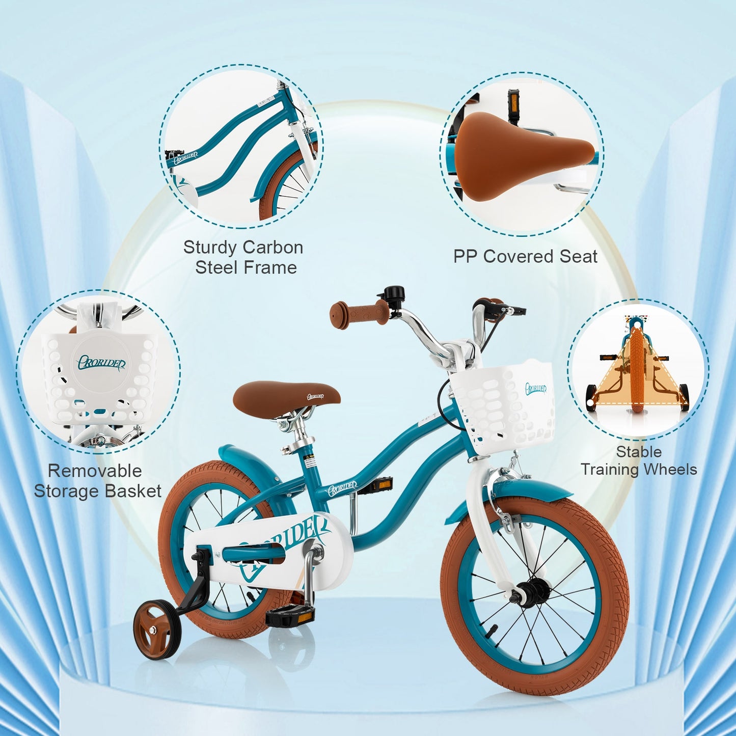 12 Inch Kids Bike Adjustable with Removable Basket for 3-4 Years Old-12 inches, Turquoise Kids Bike at Gallery Canada