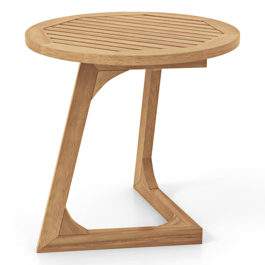 Teak Wood Side Table Round Sofa End Table with Slatted Tabletop, Natural End & Side Tables Natural at Gallery Canada