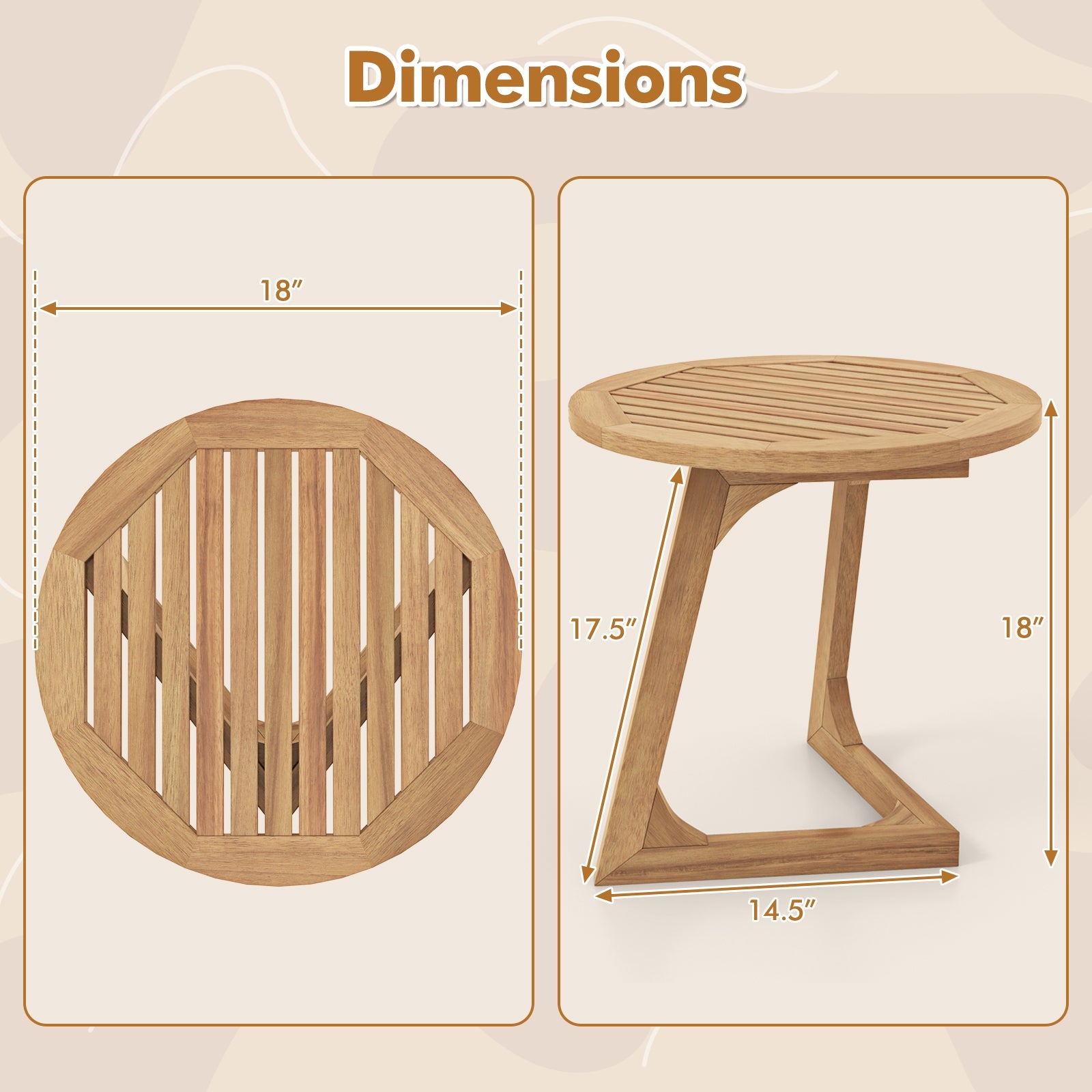 Teak Wood Side Table Round Sofa End Table with Slatted Tabletop, Natural End & Side Tables at Gallery Canada