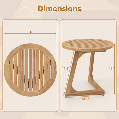 Teak Wood Side Table Round Sofa End Table with Slatted Tabletop, Natural End & Side Tables at Gallery Canada