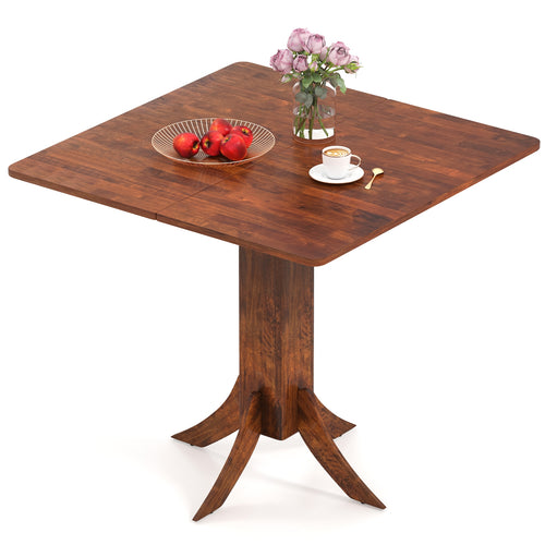 Square Dining Table with Pedestal Base and Rubber Wood Frame, Walnut