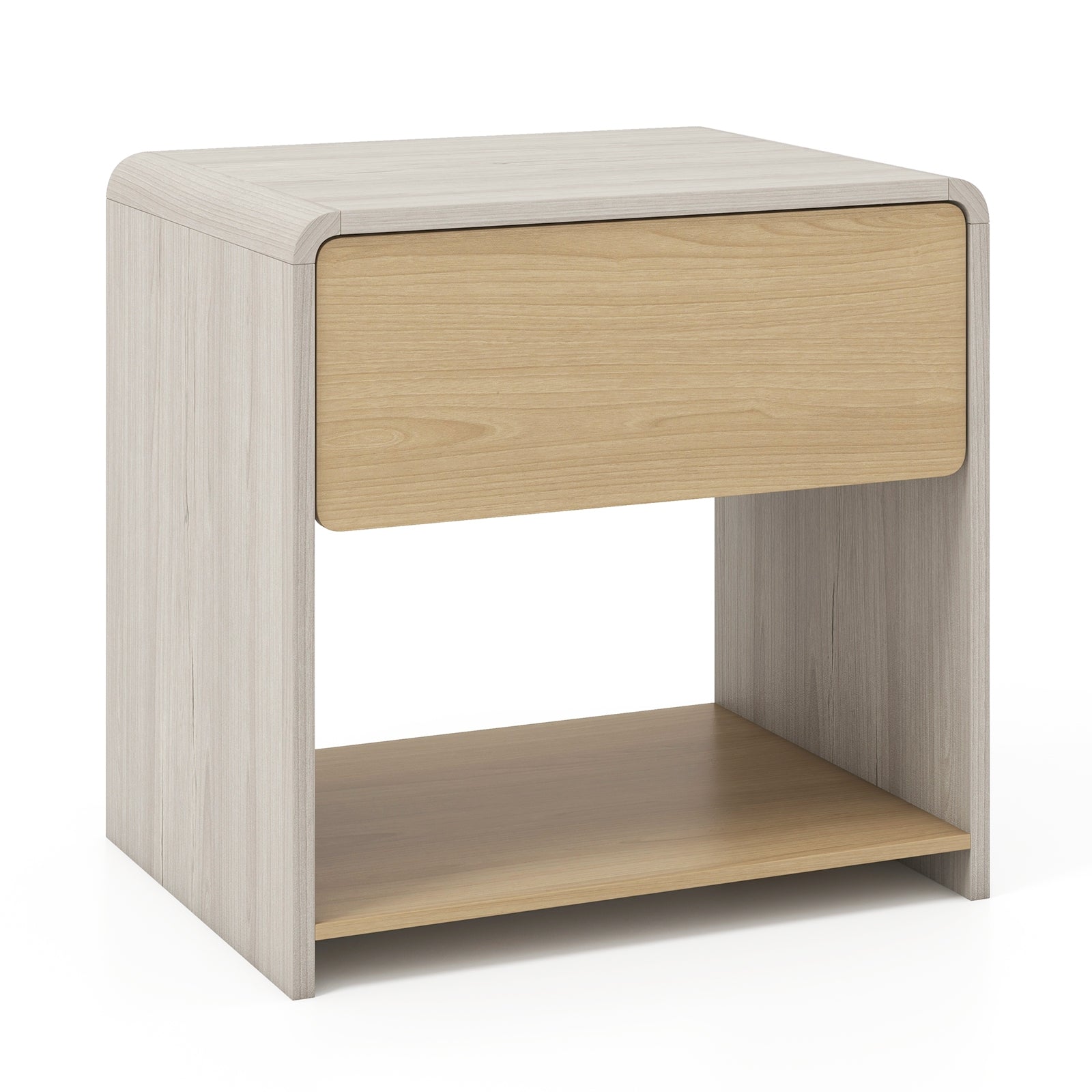2-Tier Nightstand With Drawer And Open Shelf, Oak Nightstands at Gallery Canada