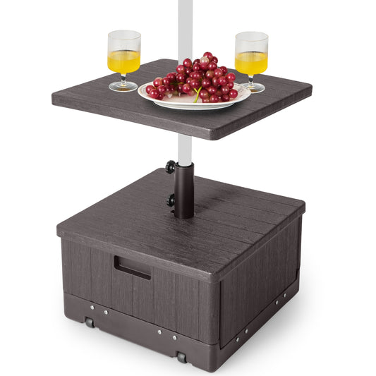 175 LBS Outdoor Fillable Umbrella Base With Table Tray, Brown Outdoor Umbrella Bases Brown at Gallery Canada