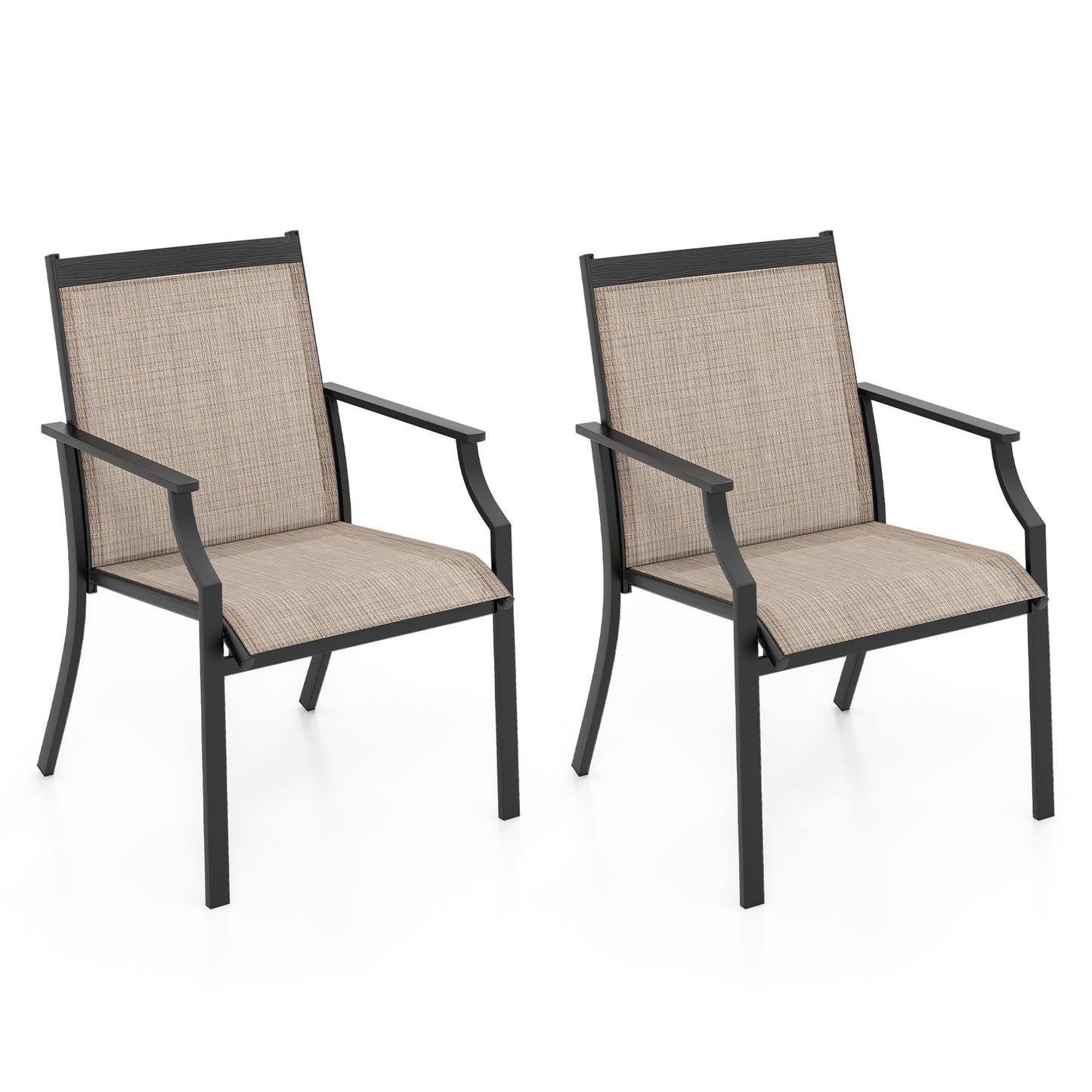 2 Piece Patio Dining Chairs Large Outdoor Chairs with Breathable Seat and Metal Frame, Brown Patio Dining Chairs at Gallery Canada