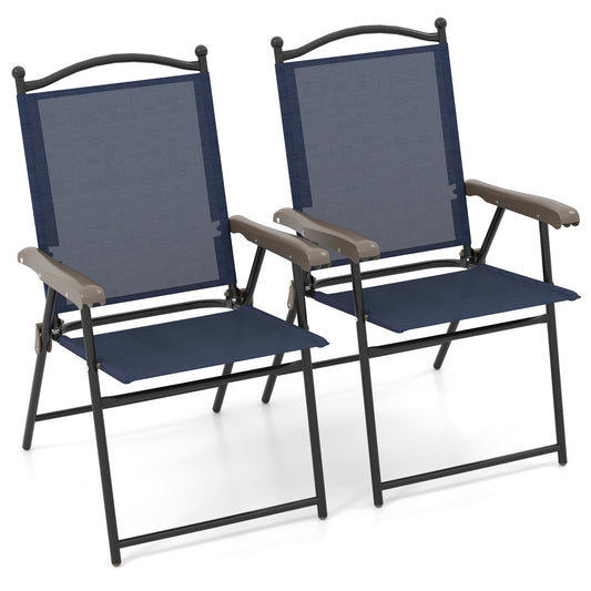 Patio Folding Sling Back Camping Deck Chairs, Set of 2, Navy Patio Dining Chairs Navy at Gallery Canada